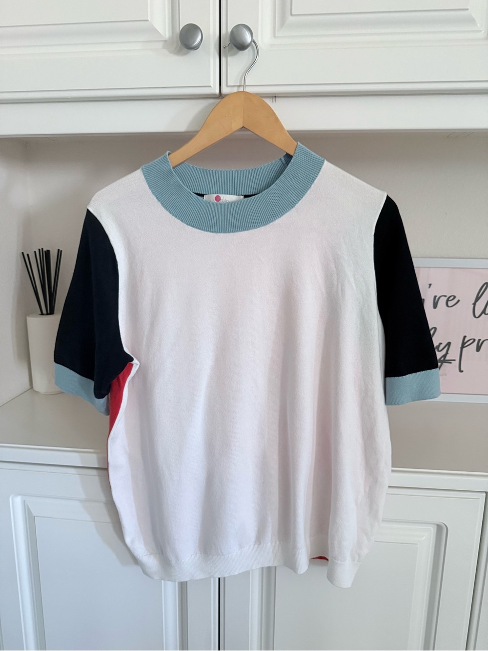Boden Knit Colorblock Tee in White, Blue and Red